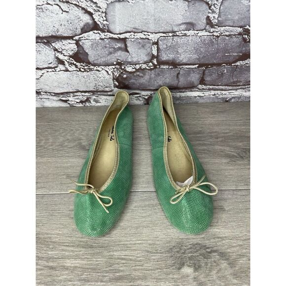 London Sole Green Leather Animal Print FRANCE Ballet Flats Women Sz 39EU/8.5M US - Picture 2 of 16
